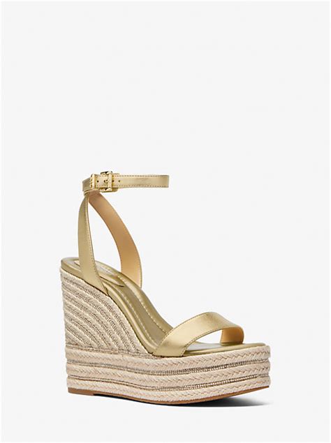 michael kors lena metallic wedge|Leighton Metallic Leather Wedge Sandal .